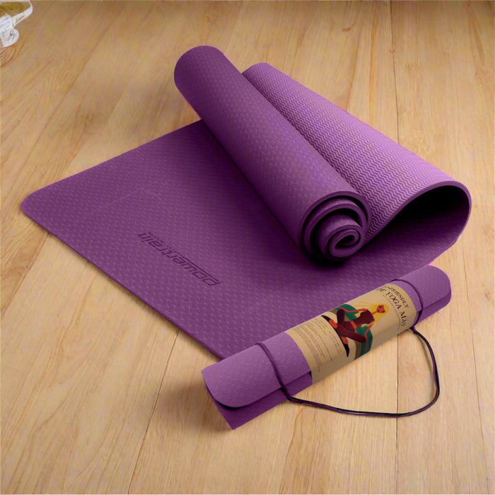 Danoz Direct -  Powertrain Eco-friendly Dual Layer 6mm Yoga Mat | Royal Purple | Non-slip Surface And Carry Strap