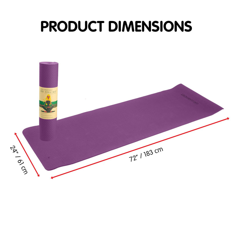 Danoz Direct -  Powertrain Eco-friendly Dual Layer 6mm Yoga Mat | Royal Purple | Non-slip Surface And Carry Strap