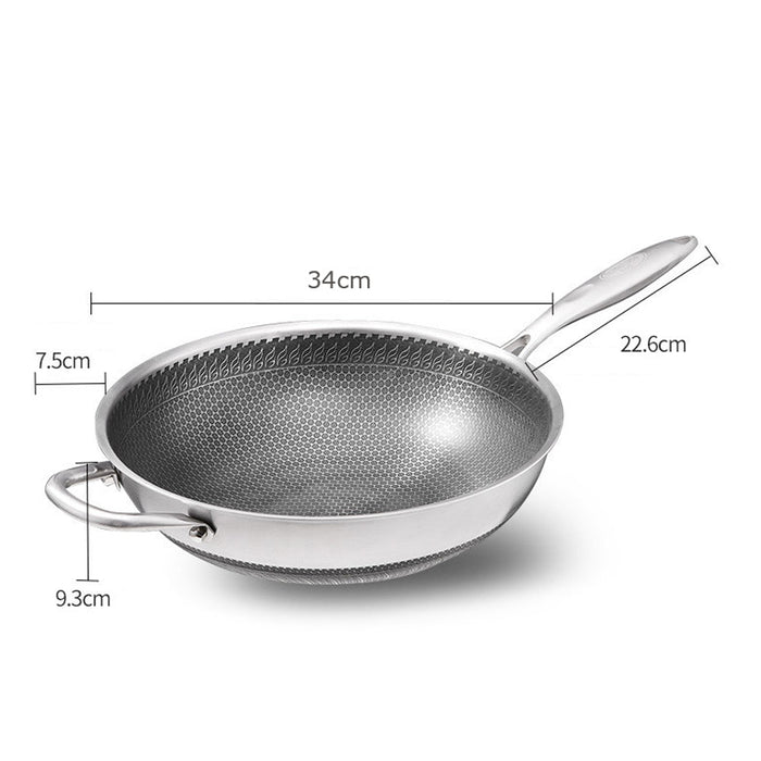 Danoz Kitchen 🧑‍🍳🥘 304 Stainless Steel 32cm Non-Stick Stir Fry Cooking Kitchen Wok Pan with Lid Honeycomb Double Sided