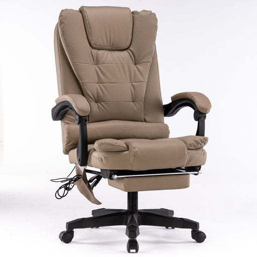 Danoz Direct - 8 Point Massage Chair Executive Office Computer Seat Footrest Recliner Pu Leather Beige