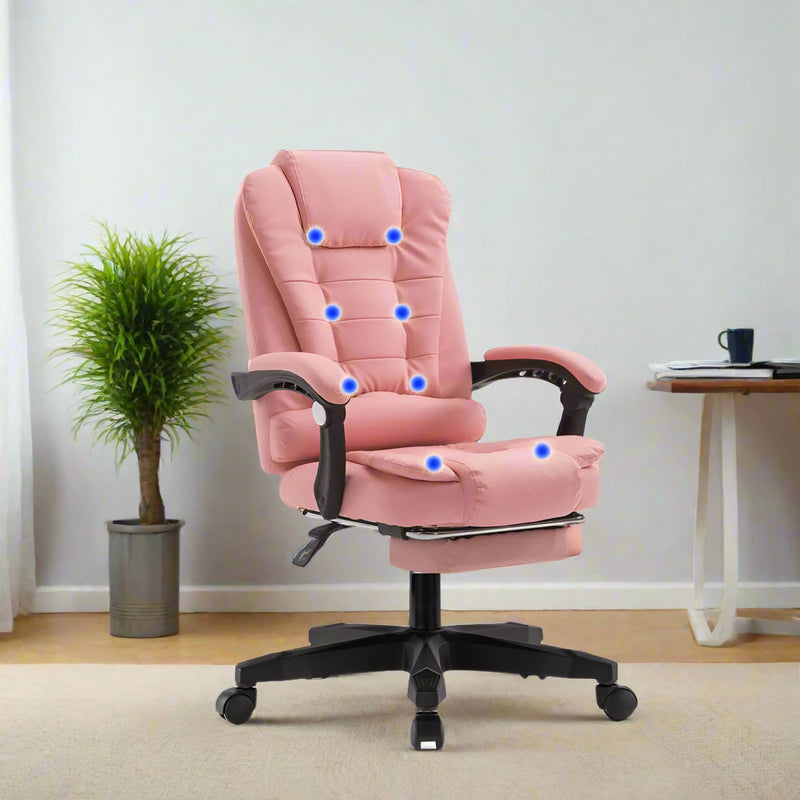 Danoz Direct - 8 Point Massage Chair Executive Office Computer Seat Footrest Recliner Pu Leather Pink