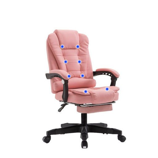 Danoz Direct - 8 Point Massage Chair Executive Office Computer Seat Footrest Recliner Pu Leather Pink