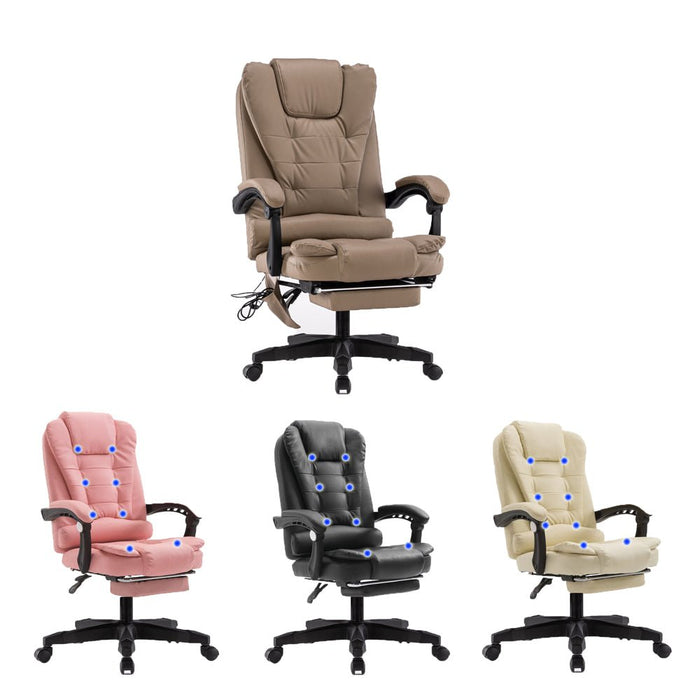 Danoz Direct - 8 Point Massage Chair Executive Office Computer Seat Footrest Recliner Pu Leather Pink