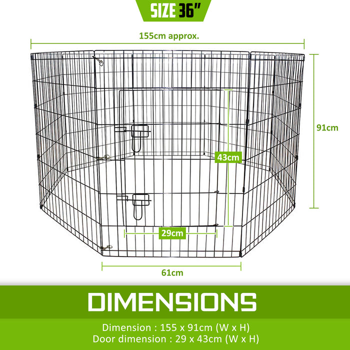 Danoz Direct - Paw Mate Pet Playpen 8 Panel 36in Foldable Dog Cage + Cover