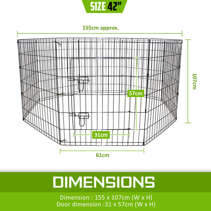 Danoz Direct - Paw Mate Pet Playpen 8 Panel 42in Foldable Dog Cage + Cover