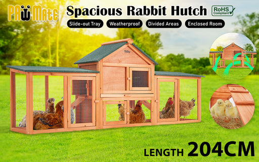 Danoz Direct - Paw Mate 204 x 45 x 85cm Rabbit Hutch Chicken Coop 2 Storey Large Cage Run