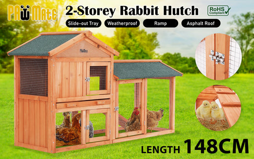 Danoz Direct - Paw Mate 148 x 44 x 84.5cm Rabbit Hutch Chicken Coop 2 Storey Pet Cage Run