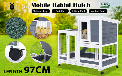 Danoz Direct - Paw Mate 96.5 x 56 x 90.5cm Rabbit Hutch Chicken Coop 2 Storey Pet Cage Run Wheels