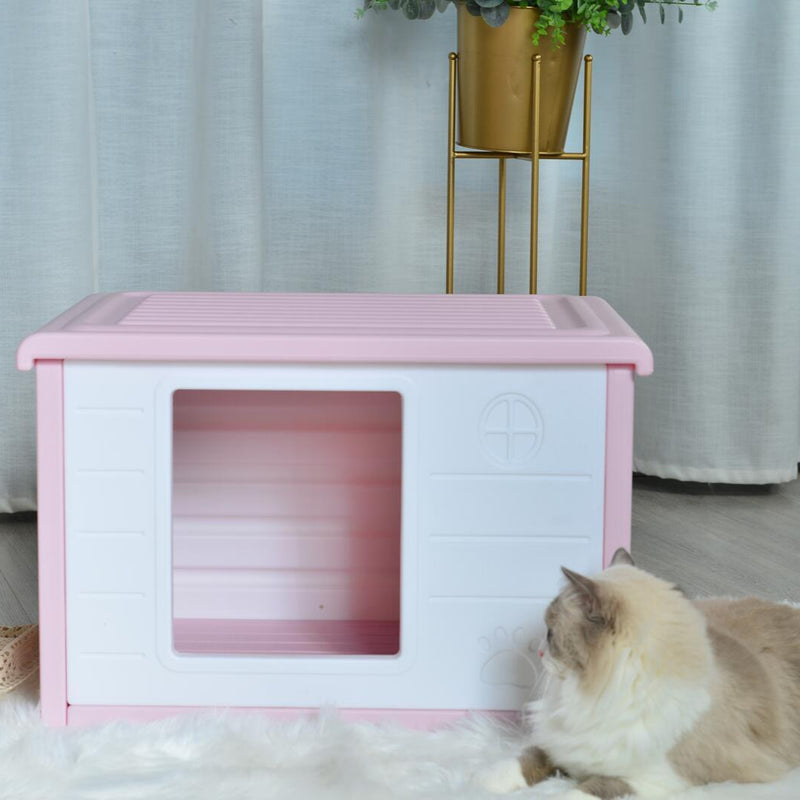 YES4PETS Small Plastic Pet Dog Puppy Cat House Kennel Pink