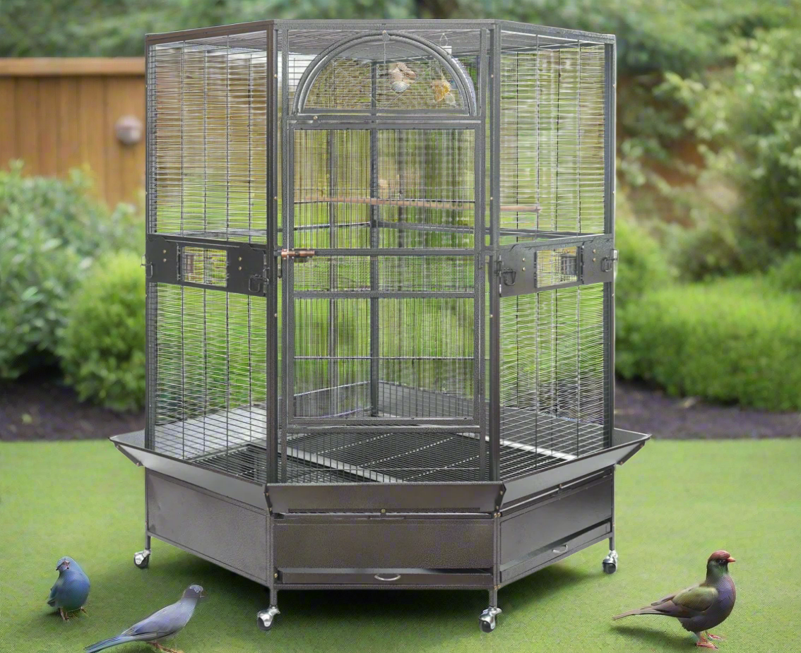 YES4PETS 185cm XXL Corner Bird Cage Pet Parrot Aviary Perch Castor Whe ...