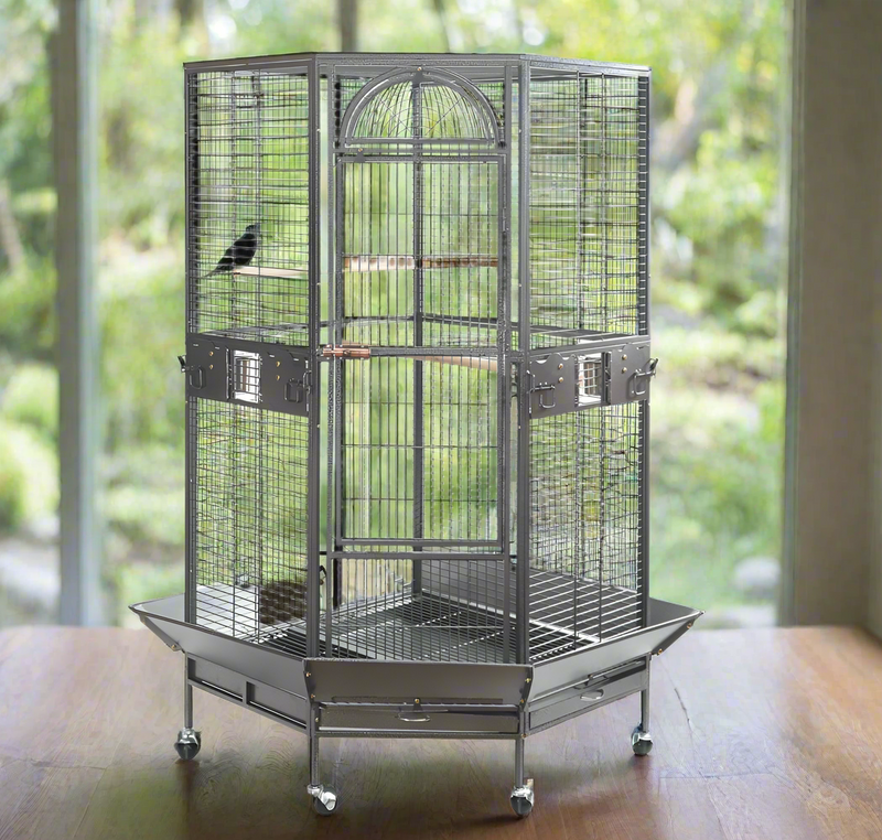 YES4PETS 161 cm XL Corner Bird Cage Pet Parrot Aviary Perch Castor Wheel