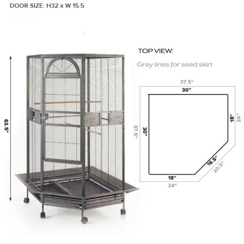 Danoz Direct - YES4PETS 161 cm XL Corner Bird Cage Pet Parrot Aviary Perch Castor Wheel