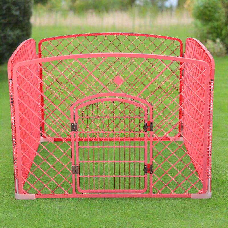 YES4PETS 4 Panel Plastic Pet Pen Pet Foldable Fence Dog Fence Enclosure With Gate Pink