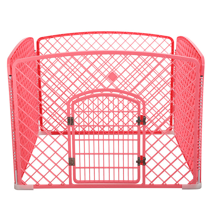 Danoz Direct - YES4PETS 4 Panel Plastic Pet Pen Pet Foldable Fence Dog Fence Enclosure With Gate Pink