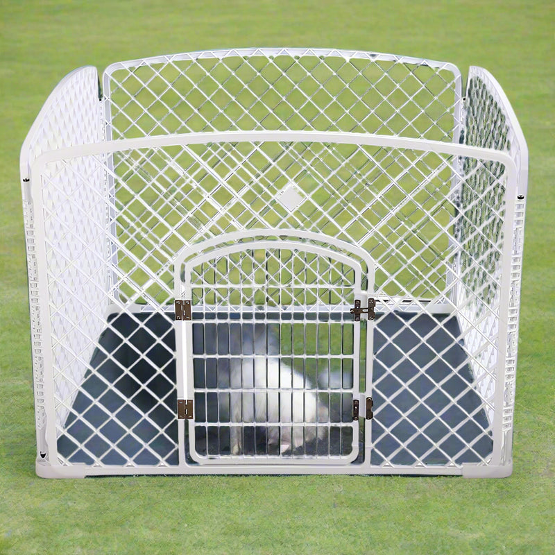 YES4PETS 4 Panel Plastic Pet Pen Pet Foldable Fence Dog Fence Enclosure With Gate White