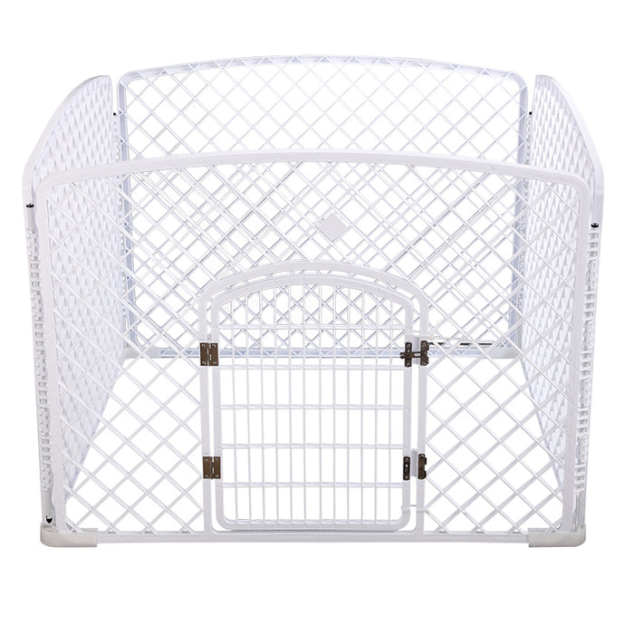 Danoz Direct - YES4PETS 4 Panel Plastic Pet Pen Pet Foldable Fence Dog Fence Enclosure With Gate White