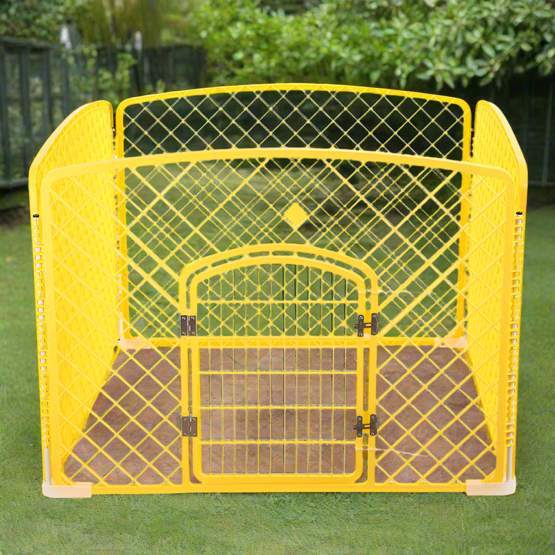 YES4PETS 4 Panel Plastic Pet Pen Pet Foldable Fence Dog Fence Enclosure With Gate Yellow