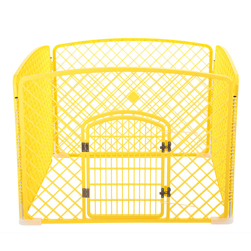 Danoz Direct - YES4PETS 4 Panel Plastic Pet Pen Pet Foldable Fence Dog Fence Enclosure With Gate Yellow