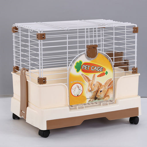 Danoz Direct - YES4PETS Small Brown Pet Rabbit Cage Guinea Pig Crate Kennel With Potty Tray And Wheel