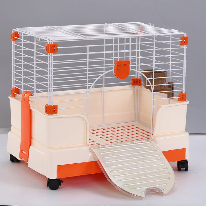 Danoz Direct - YES4PETS Small Orange Pet Rabbit Cage Guinea Pig Crate Kennel With Potty Tray And Wheel