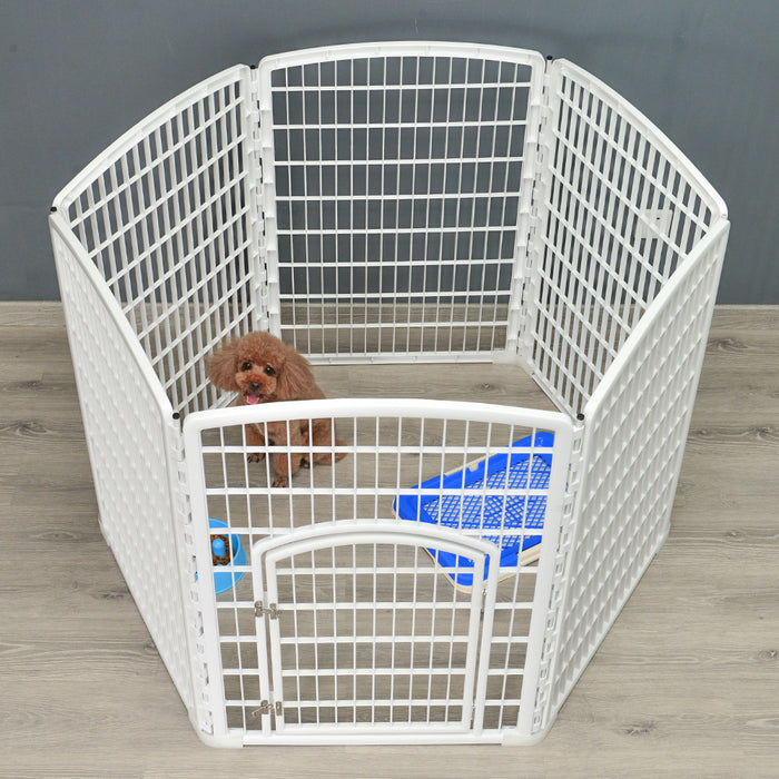 Danoz Direct - YES4PETS 6 Panel Plastic Pet Pen Pet Foldable Fence Dog Fence Enclosure With Gate White