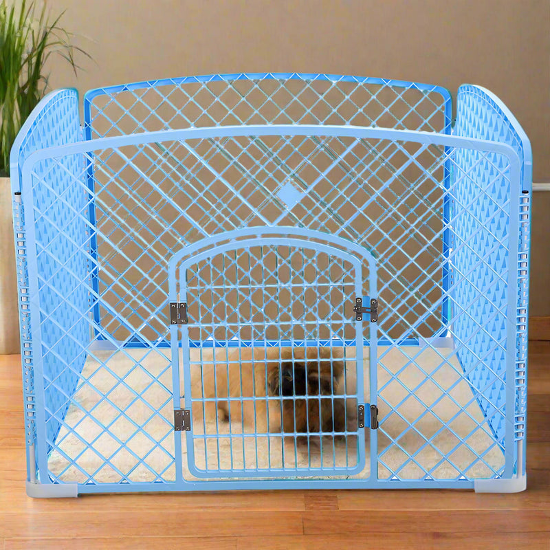 YES4PETS 4 Panel Plastic Pet Pen Pet Foldable Fence Dog Fence Enclosure With Gate Blue- M