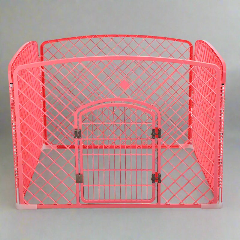 YES4PETS 4 Panel Plastic Pet Pen Pet Foldable Fence Dog Fence Enclosure With Gate Pink- M