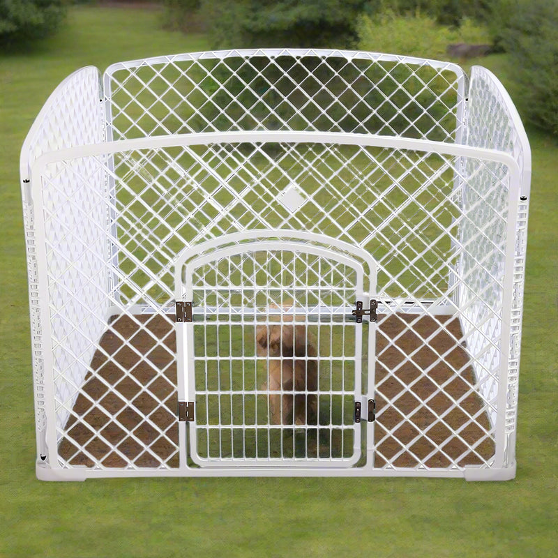 YES4PETS 4 Panel Plastic Pet Pen Pet Foldable Fence Dog Fence Enclosure With Gate White