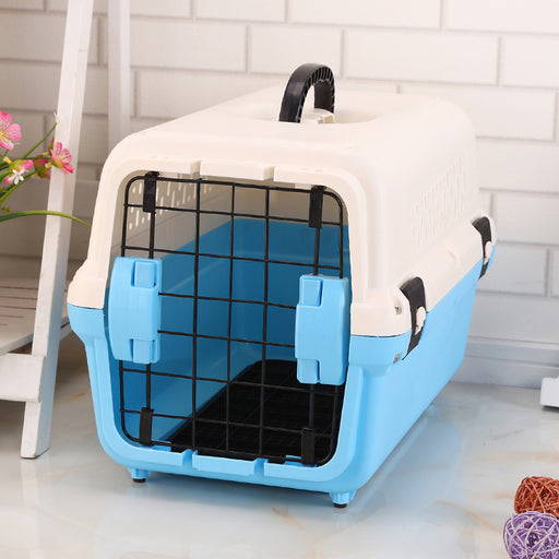 Danoz Direct - YES4PETS Small Portable Plastic Dog Cat Pet Pets Carrier Travel Cage With Tray-Blue