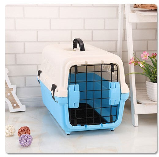 Danoz Direct - YES4PETS Small Portable Plastic Dog Cat Pet Pets Carrier Travel Cage With Tray-Blue