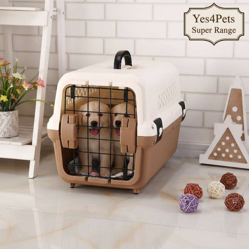 YES4PETS Small Portable Plastic Dog Cat Pet Pets Carrier Travel Cage With Tray-Brown