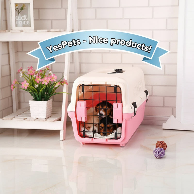 Danoz Pets - YES4PETS Small Portable Plastic Dog Cat Pet Pets Carrier Travel Cage With Tray-Pink