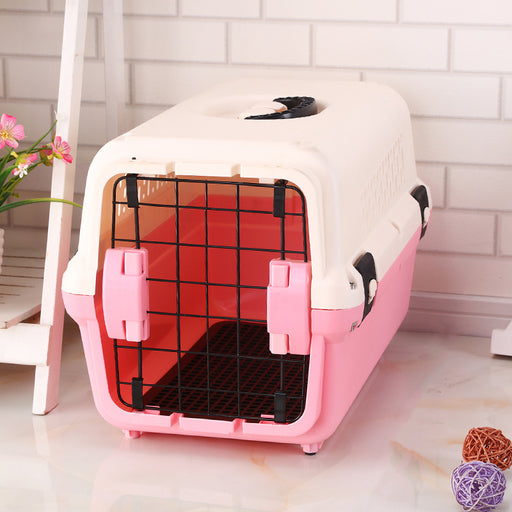 Danoz Direct - YES4PETS Small Portable Plastic Dog Cat Pet Pets Carrier Travel Cage With Tray-Pink