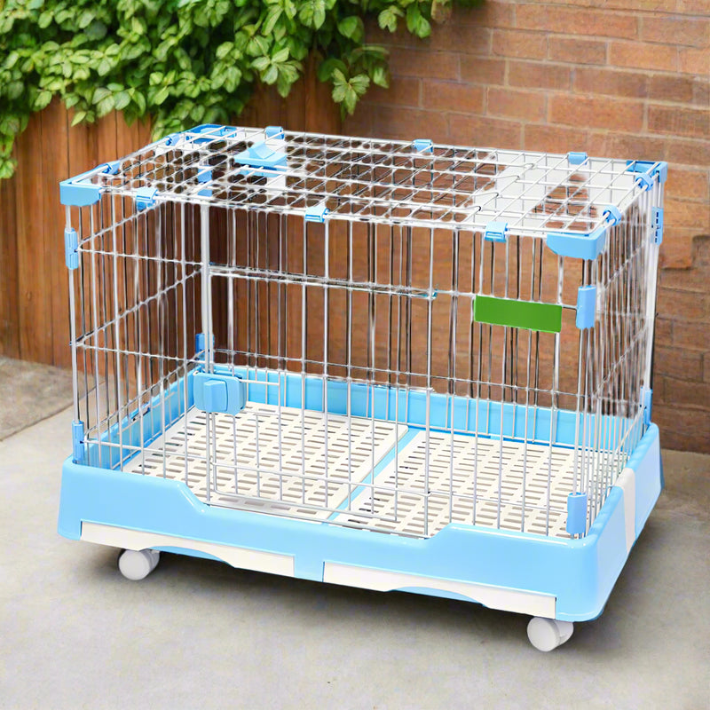 YES4PETS Large Blue Pet Dog Cage Cat Rabbit  Crate Kennel With Potty Pad And Wheel