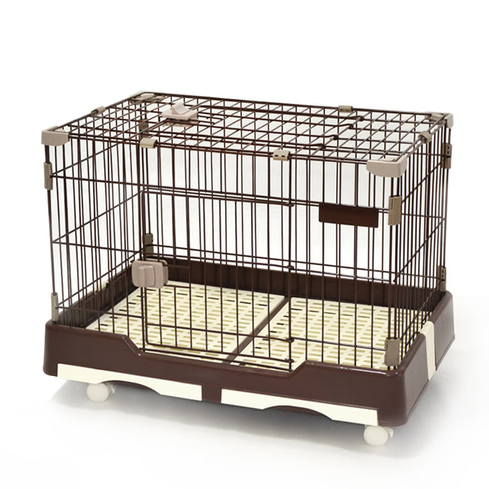 Danoz Direct - YES4PETS Large Brown Pet Dog Cage Cat Rabbit  Crate Kennel With Potty Pad And Wheel