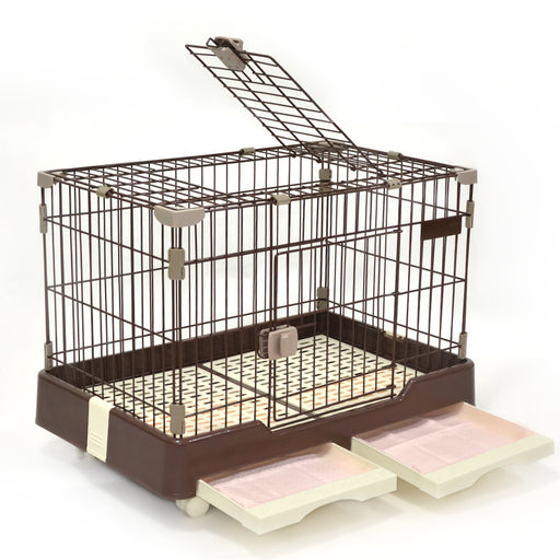 Danoz Direct - YES4PETS Large Brown Pet Dog Cage Cat Rabbit  Crate Kennel With Potty Pad And Wheel