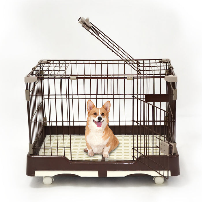 Danoz Direct - YES4PETS Large Brown Pet Dog Cage Cat Rabbit  Crate Kennel With Potty Pad And Wheel