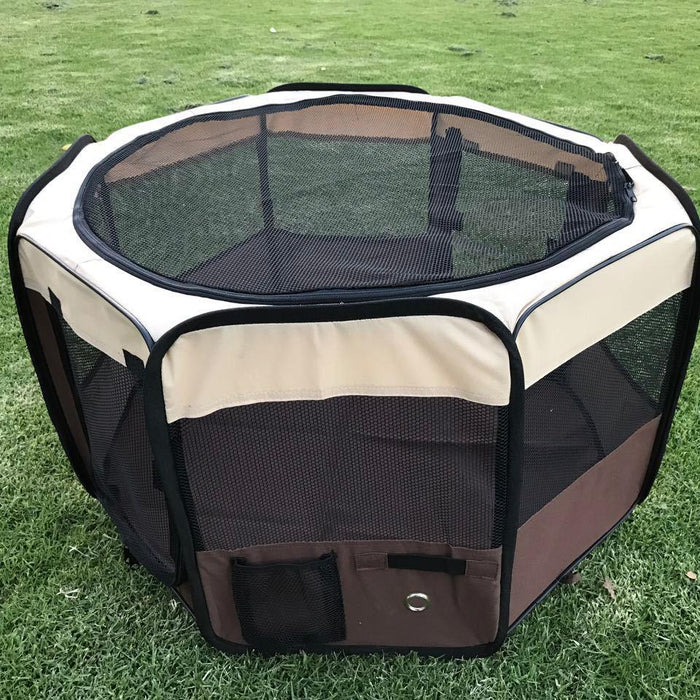 Danoz Direct - YES4PETS Medium Brown Pet Dog Cat Puppy Rabbit Tent Soft Playpen