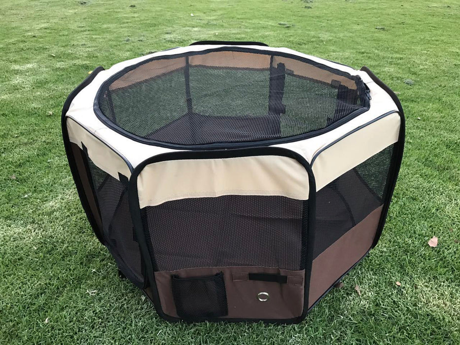 Danoz Direct - YES4PETS Medium Brown Pet Dog Cat Puppy Rabbit Tent Soft Playpen