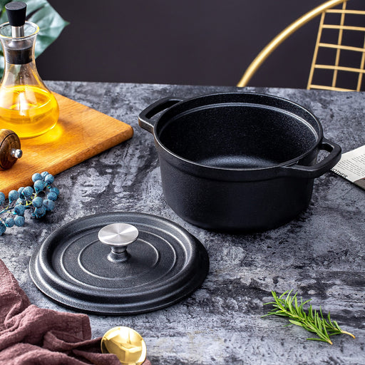 Danoz Direct - 24cm Pre-seasoned NonStick Cast Iron Dutch Oven Handles Lid Skillet Cookware Braising Pot Pan Casserole
