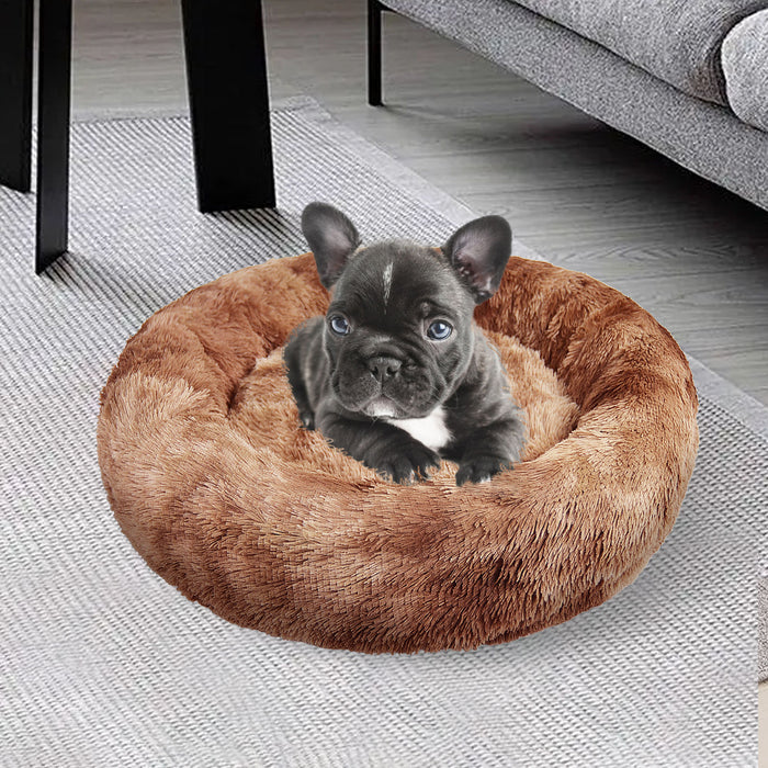 Danoz Direct - Pawfriends Dog Cat Pet Calming Bed Warm Soft Plush Round Nest Comfy Sleeping Kennel Cave 70