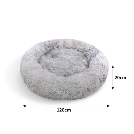 Danoz Direct - Pawfriends Dog Cat Pet Calming Bed Washable ZIPPER Cover Warm Soft Plush Round Sleeping 120cm