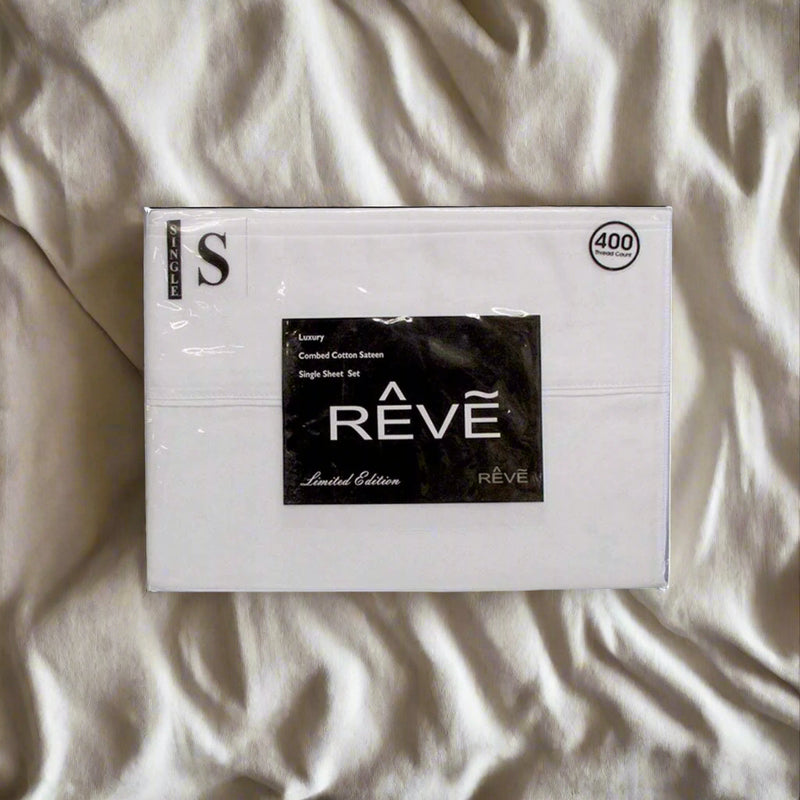 Danoz Direct -  400TC Reve 100% Cotton Sateen Sheet Set White Single