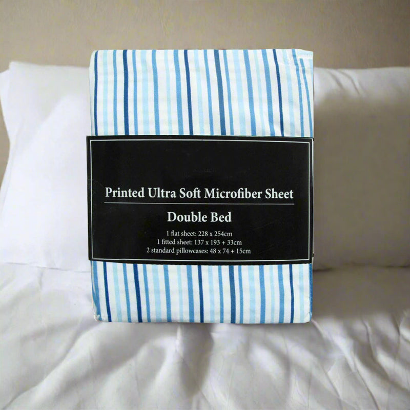 Danoz Direct -  Printed Microfiber Sheet Set Double Blue Lines