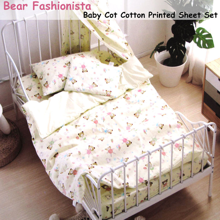 Danoz Direct -  Bear Fashionista Baby 100% Cotton Printed Sheet Set Cot Size