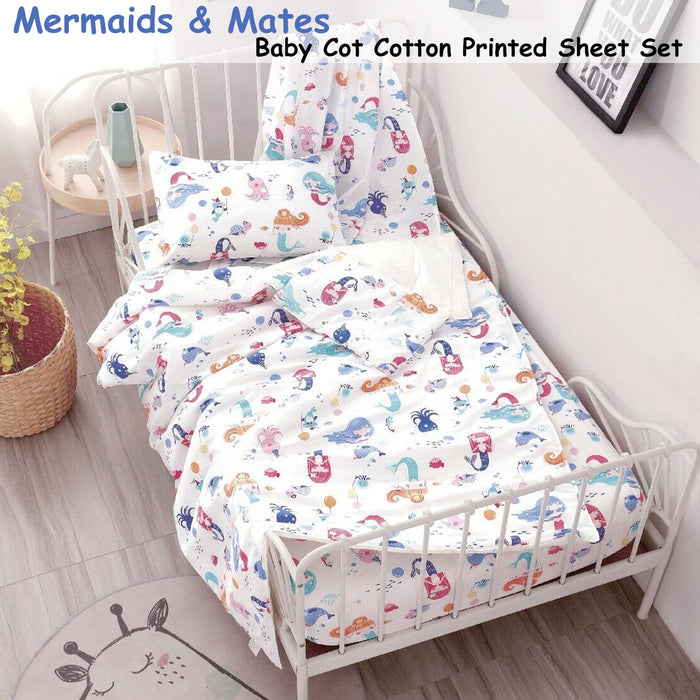 Danoz Direct -  Mermaids & Mates Baby 100% Cotton Printed Sheet Set Cot Size