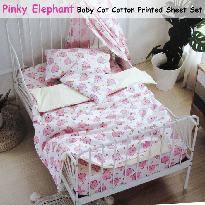 Danoz Direct -  Pinky Elephant Baby 100% Cotton Printed Sheet Set Cot Size