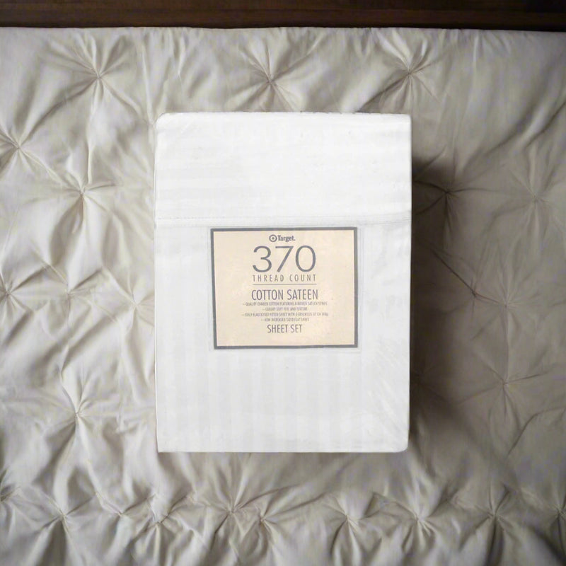 Danoz Direct -  370TC White Self-striped Cotton Sateen Sheet Set King