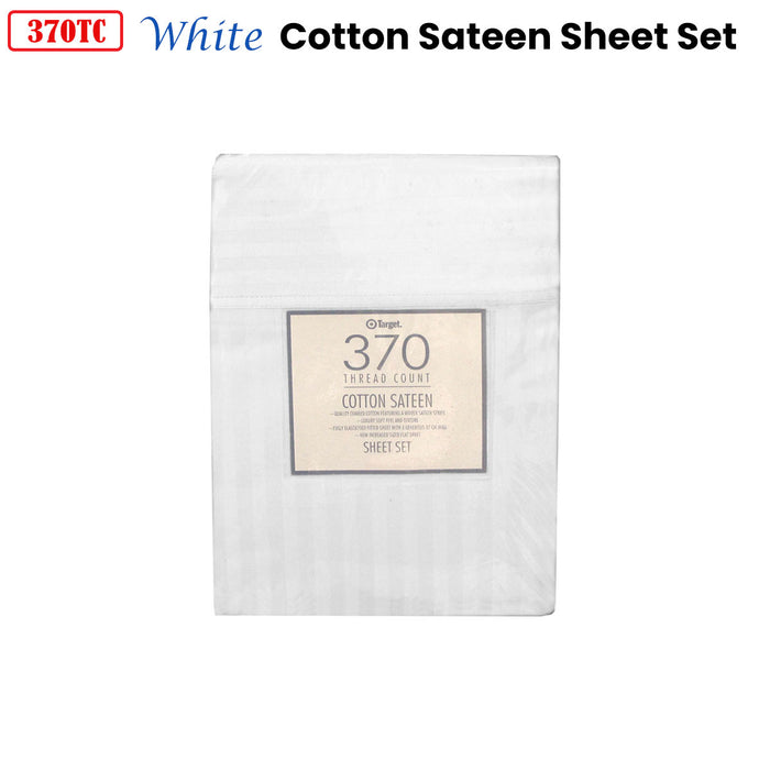 Danoz Direct -  370TC White Self-striped Cotton Sateen Sheet Set King