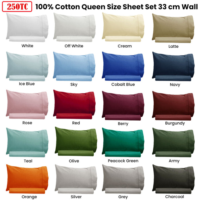 Danoz Direct -  Artex 250TC 100% Cotton Sheet Set Single Navy